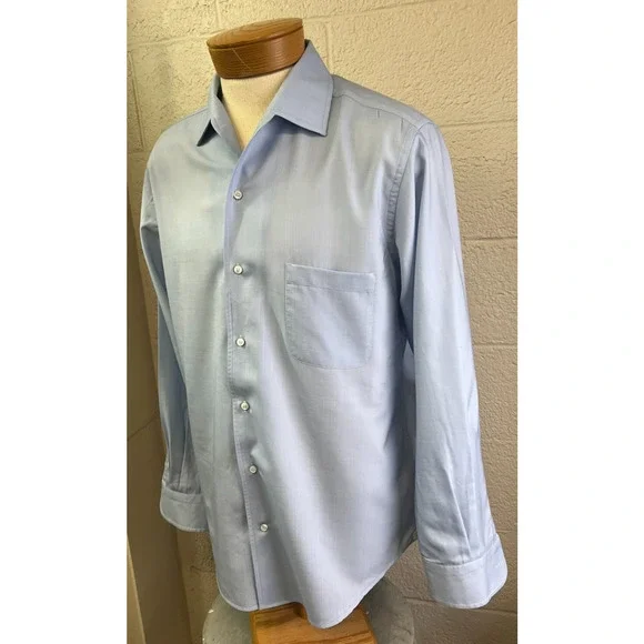 Loro Piana Dress Shirt Men Button Long Sleeve Soft Wool Blue Size Large - Picture 2 of 11